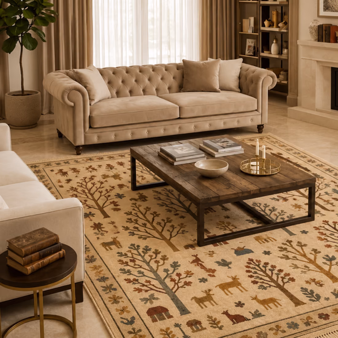 Jaipur Hand-Knotted Floral Rug, full piece